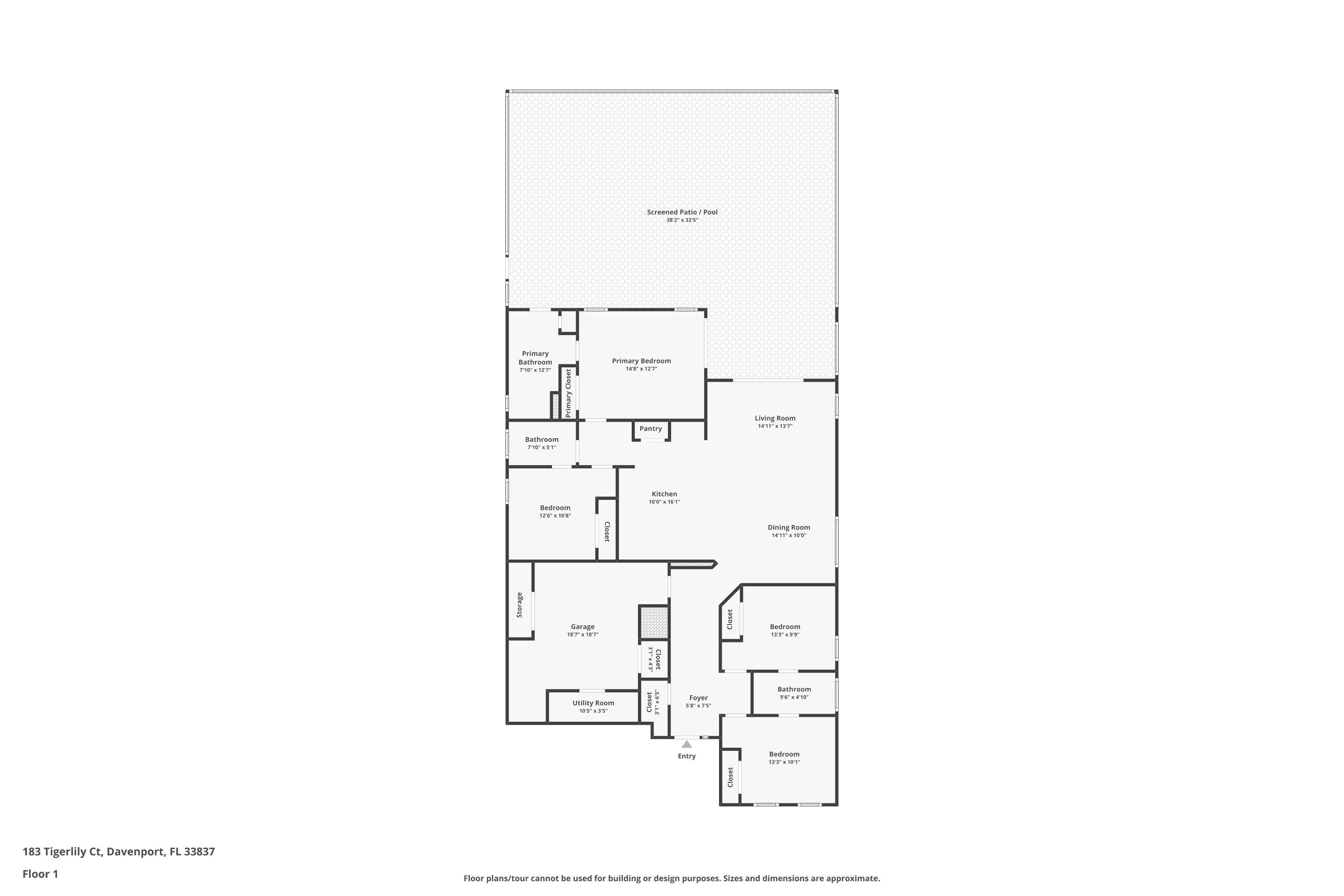 Single-story floor plan for 183 Tiger Lily Court